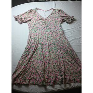 Boden V-Neck Jersey Dress Highland Green, Floret Cluster Women Size 12L